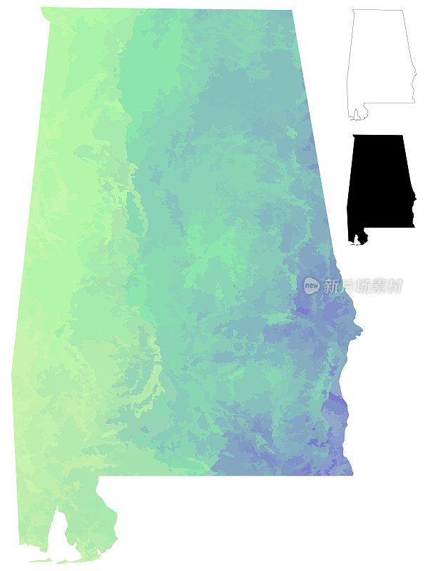 Alabama, USA Watercolor Textured Color Gradient Vector Map